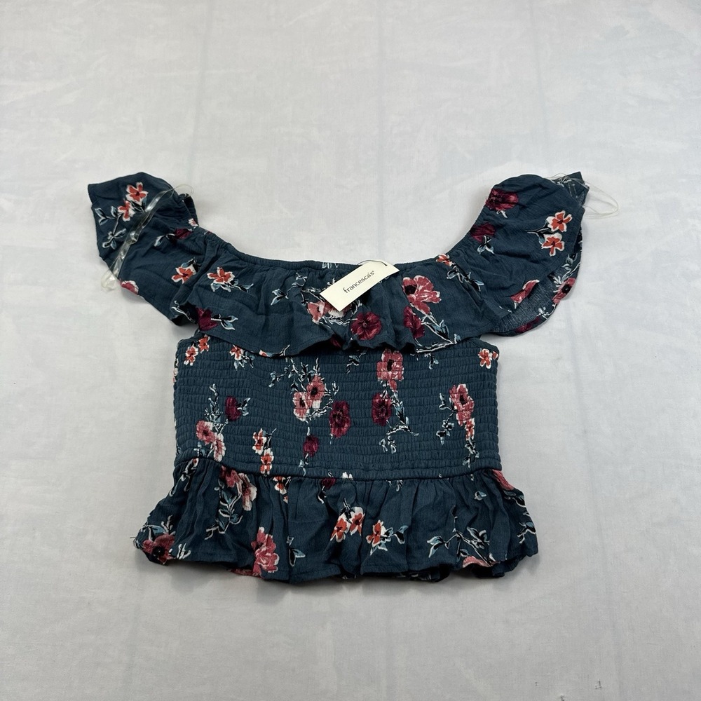 Francesca's Soft Angel Women's S Teal Floral Smocked Off Shoulder Peplum Top NWT